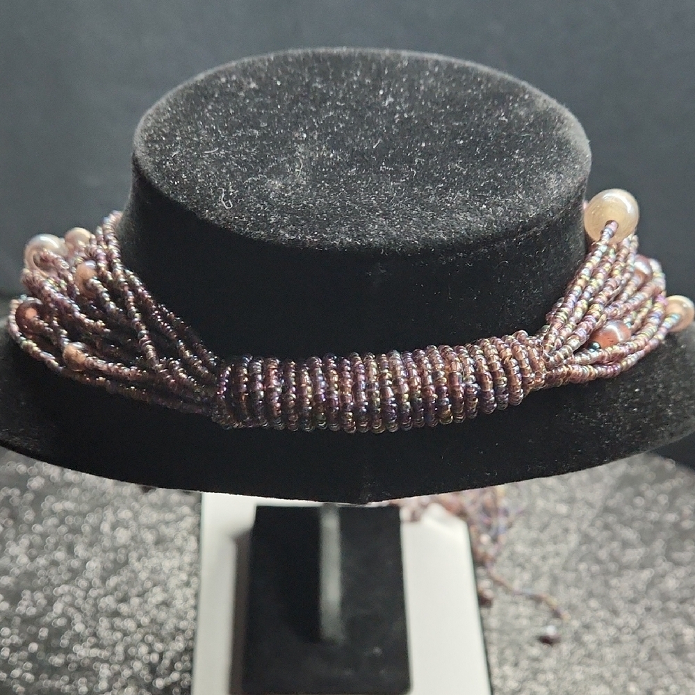 Purple Multi-Strand Seedbead Scarf - Picture 3 of 7